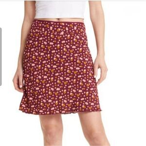Free People Burgundy Floral A-Line Skirt with Pink & Mustard Flowers